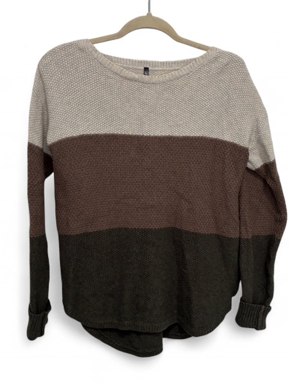 Kuhl Bella Colorblock Knit Sweater in Beige, Brown & Dark Gray